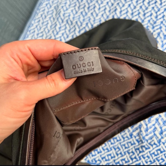 Gucci Vintage Nylon Hobo Shoulder Bag Dark Brown Y2K Small - Picture 7 of 9